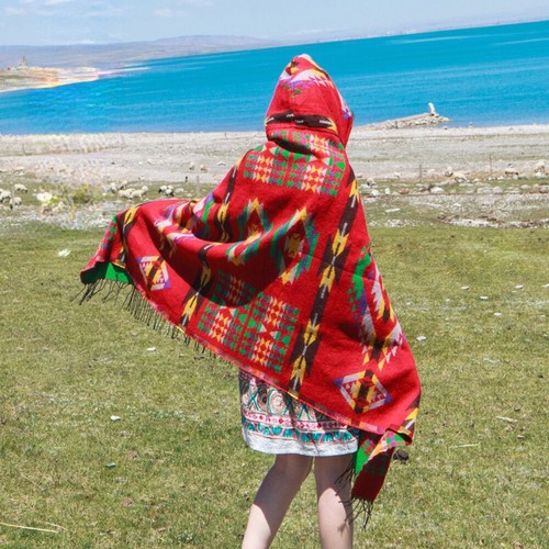 Lady Ethnic Hooded Cloak Knit Poncho Blanket Wrap Shawl Sweater Cardigan Autumn - Picture 5 of 21
