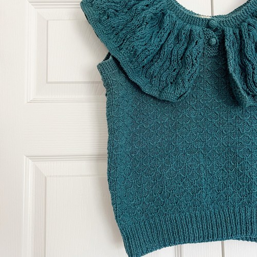 Vintage Lillie Rubin Knit Top Teal Frill Collar Sleeveless Womens Size Large L - Picture 3 of 6