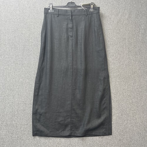Marks & Spencer skirt size 12 black linen blend lagen look side splits pockets - Picture 6 of 21