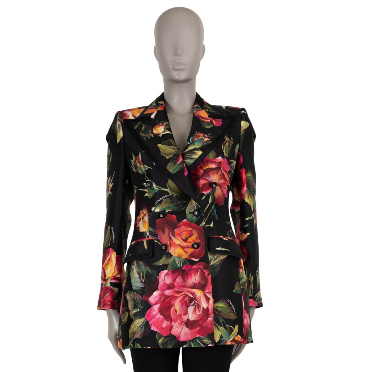 71532 auth DOLCE & GABBANA black & pink silk 2022 FLORAL Blazer