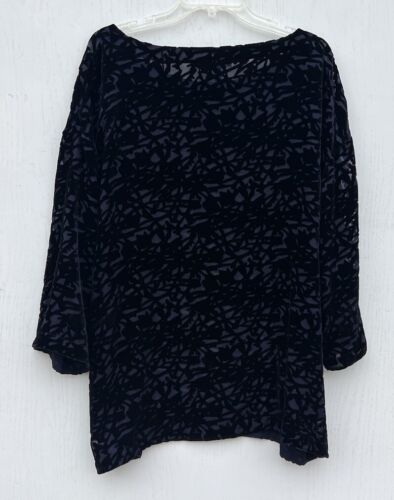 Camicetta Eileen Fisher velluto burnout seta top donna XL blu scuro nuova senza etichette - Foto 2 di 9