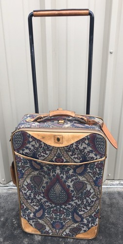 Hartmann Rare Paisley Design W/ Leather 22” Wheeled Luggage Carry On Suitcase