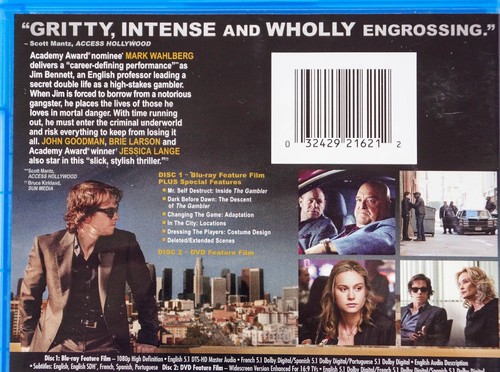 The Gambler 2014 Blu-Ray + DVD-Mark Wahlberg-John Goodman-Brie Larson-VG - Afbeelding 3 van 5