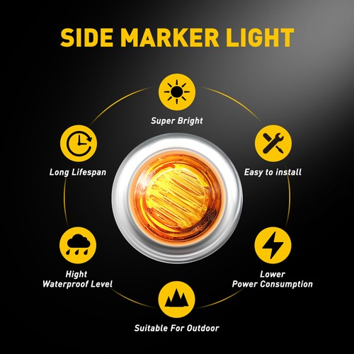 20PC 3-LED Round Truck Trailer Amber Side Marker Clearance Light LED Sealed 12V - Picture 9 of 15