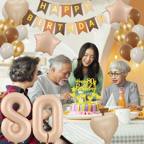 Luftballon 80. Geburtstag Deko, 80 Jahr Beige Braun Luftballon, Geburtstagsdeko - Bild 8 von 8