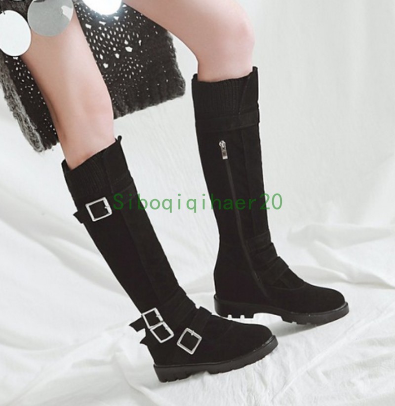 Fashion Womens Pointy Toe Block Heel Knee Knee Knee High Boots Buckele Winter shoes Size 431ed6 Fashion Womens Pointy Toe Block Heel Knee Knee Knee High Boots Buckele Winter shoes Size 431ed6