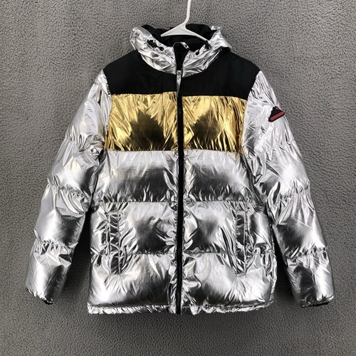 Reason Brand Full Zip Puffer Jacket Coat Mens Small Colorblock Silver Gold 10031
