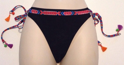 Nanette Lepore Bikini Swimsuit Bottoms Small Tie Black Multi Boho Tassels $92 - Picture 1 of 9