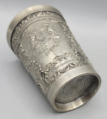 Vintage ZINN Becker Stuttgart German Pewter Wine Cup Glass Embossed Mug - Picture 4 of 4