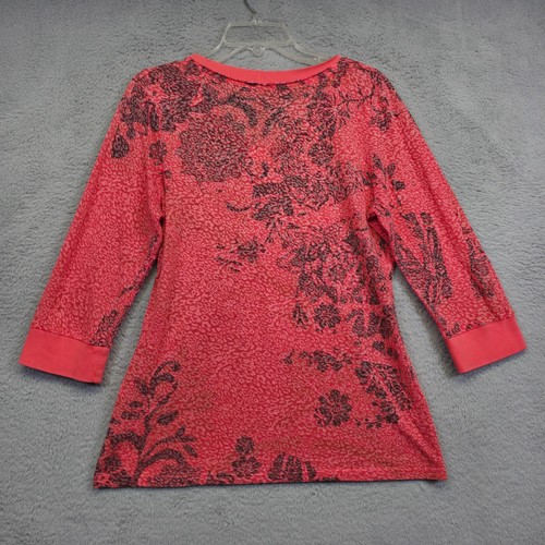 Vintage Cubism Top Women XL Coral Red Animal Print Floral Festival Y2K Boho Chic - Picture 3 of 16