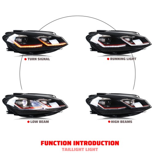 Full LED Headlights for Golf MK7 2018-2021 Dynamic Signal Front Lamps Assembly - Picture 3 of 6