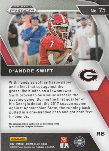 2021 Prizm Draft Picks D'Andre Swift #75 - Picture 2 of 2