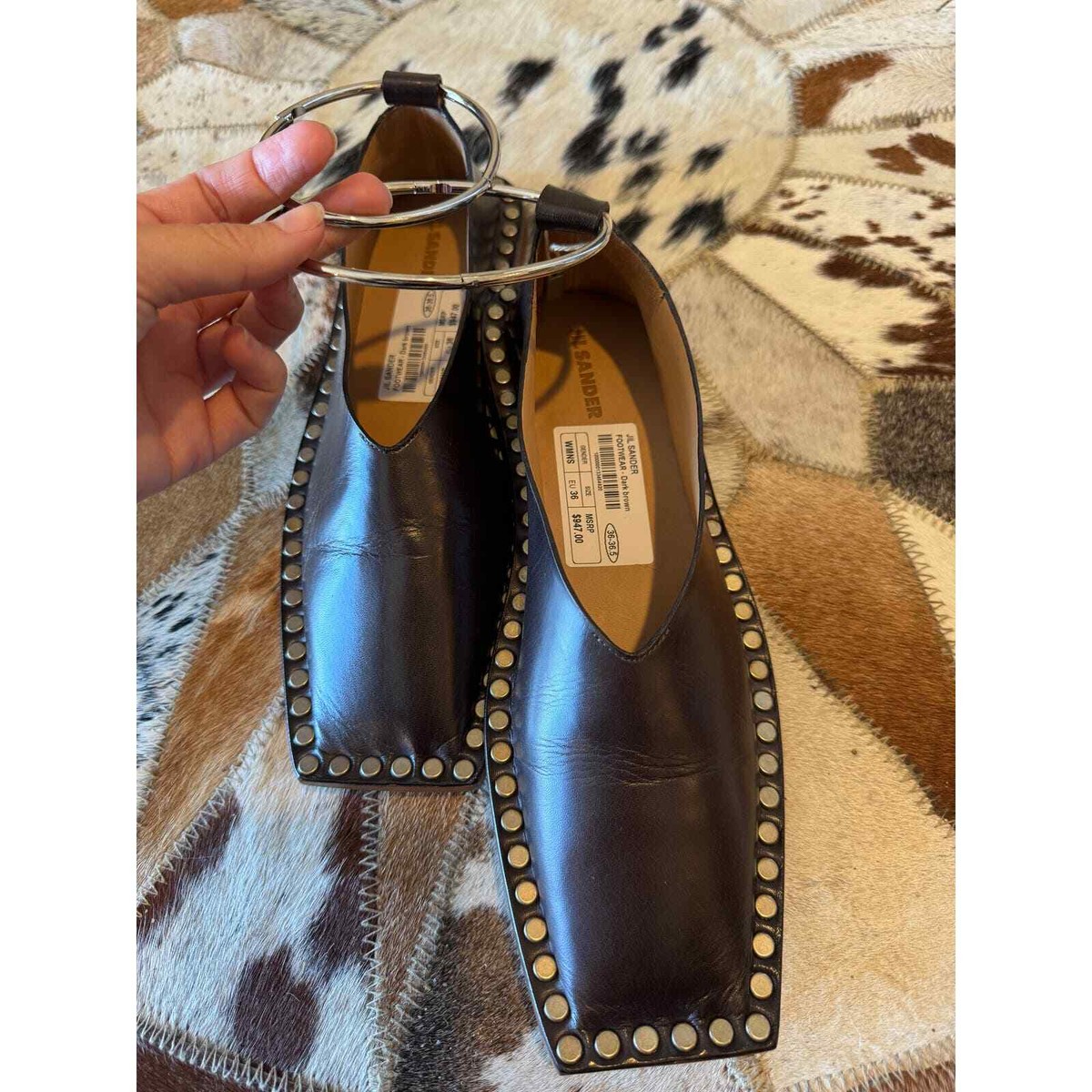 Jil Sander Brown Studded Ballet Flats With Anklet | eBay