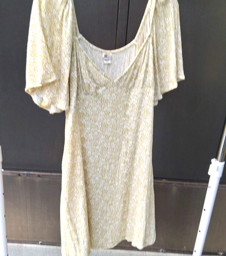 Billabong Babydoll Sundress Woman Sz Large Milkmaid Yellow Floral Coquette Dress - Picture 9 of 14