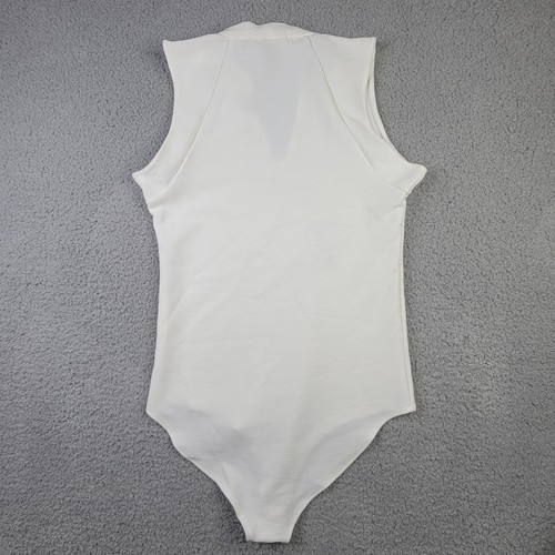 BKE Red Women Large Cream Ivory Sleeveless Cut Out Bodysuit Top V-Neck 2 Clasp - Picture 3 of 6