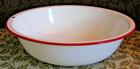 Vintage White Enamel ware Basin Bowl with Red Trim 11" x 3"