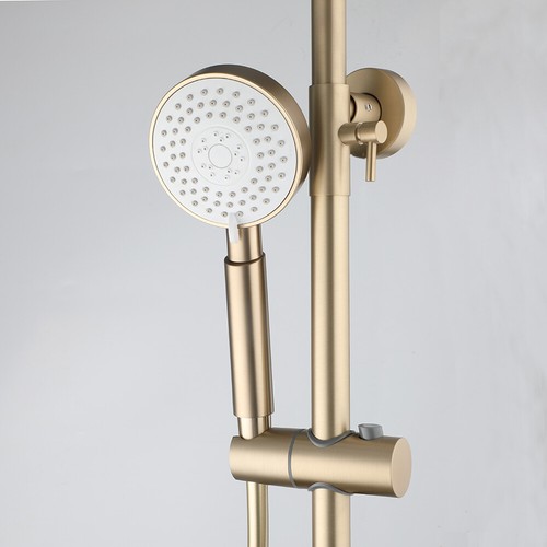 Brushed Gold Bathroom Shower Faucet Set Rain Heads+Handhled Shower Mixer Tap - Picture 11 of 17