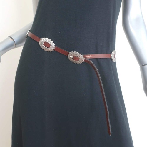 Lauren Ralph Lauren Concho Skinny Belt Brown Leather Size Medium - Picture 1 of 8