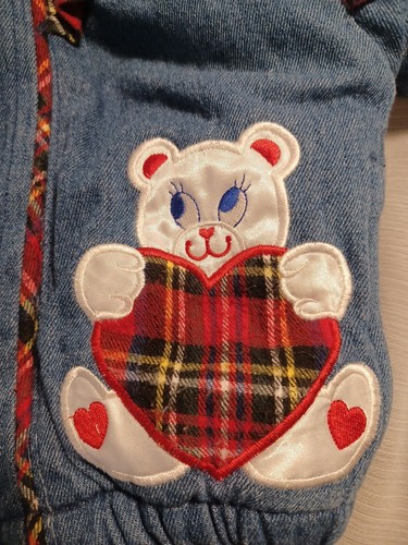 Vintage Basic Outlook Baby 18 Months Jacket Coat Jean Plaid Ruffle Bear Heart - Picture 2 of 24
