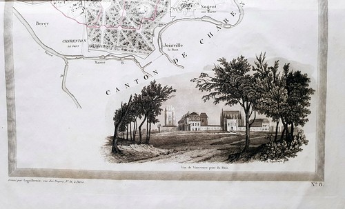 Dépt 94 & 93 - Canton de Vincennes Arr. de Sceaux Rare Plan Décoré 37x29 1836 - Picture 2 of 4