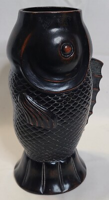 Vintage Fish Vase Ceramique Vernissage Fitz & Floyd Japan Beautiful Carved MCM