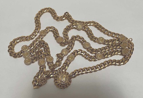 Vintage ST JOHN Gold Plated SJ Logo Chain Link Belt Festoon Swag Medallions 38" - Picture 3 of 5