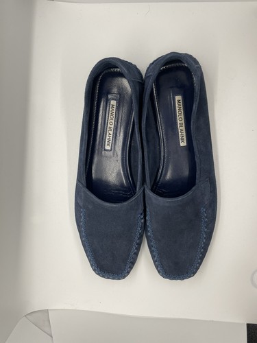 Manolo BLAHNIK Blue Suede Leather Loafers Women’s 8 EU 38 Flats Sex In The City - Picture 6 of 13