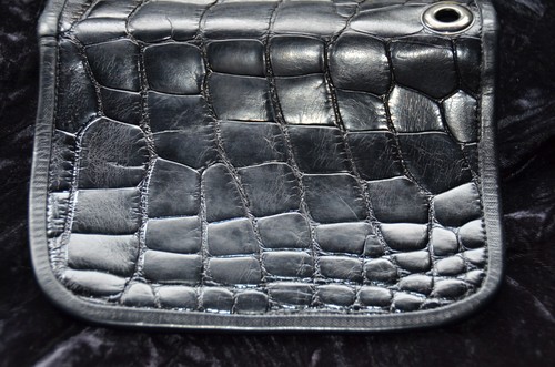 Artisan Made Biker Black Cobra fleur de lis Eddie Brat leather alligator Wallet - Picture 7 of 8