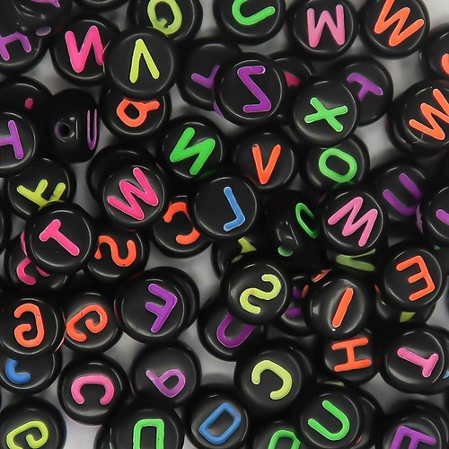 100 Alphabet Acrylic Bead White Black Flat Round Mixed Letter Bead DIY Crafts - Picture 39 of 56