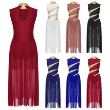 Womens Dance Dress Dancing Dresses Mock Neck Dancewear Stage Performance Shiny