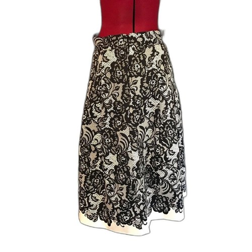 White House Black Market Skirt Women Petite Size 8P Black & White Pockets Cotton - Picture 4 of 7