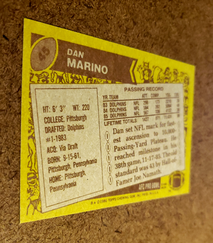 1986 Topps DAN MARINO NFL Football Trading Card #45 Miami Dolphins Hall OF Fame! - Picture 6 of 9