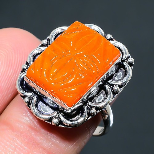 Italian Red Coral Gemstone Handmade Gift 925 Sterling Silver Jewelry Ring 8" d03 - Bild 1 von 4