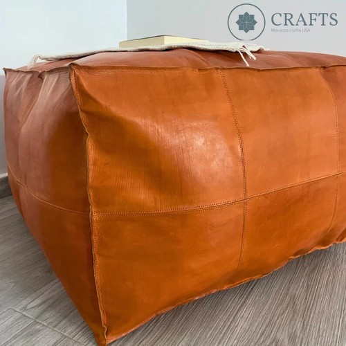 Leather Boho Unstuffed Hassock Natural Brown Footrest Aamazing 30'' Footstool - Picture 9 of 9
