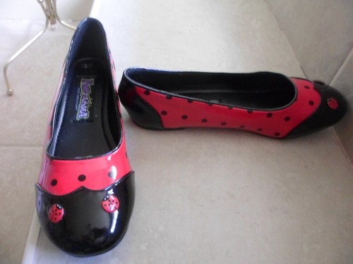 Funtasma youth girl red black LADYBUG Flats SHOES Sz 6M NEW  non skid soles