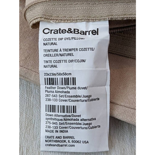 2 Crate And Barrel Cozette Dip Dye Natural Pillow Sham Cover Down Insert 23" New - Picture 9 of 11