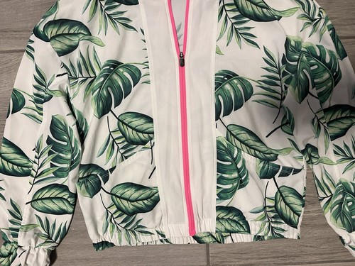 Zella Girls Large (10-12) Green/White Palm Tropical Print Hooded Full Zip Jacket - Picture 3 of 13