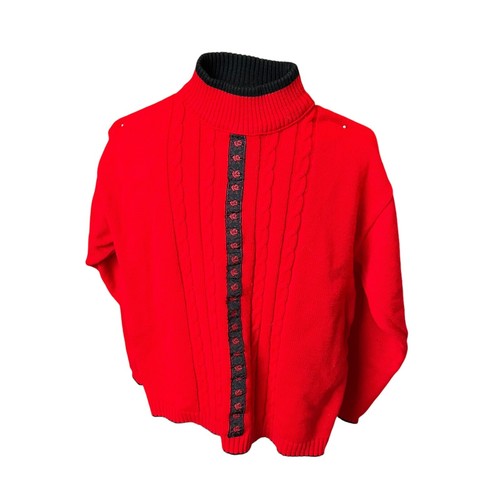 VTG topsville red black floral knit ribbed sweater girls large crewneck acrylic - Picture 1 of 4