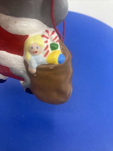 Topo grigio ceramica vintage decorazione natalizia Babbo Natale vestito giocattoli dipinto a mano - Foto 4 di 6