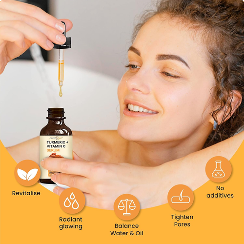 Turmeric Face Serum + Vitamin C: Organic Moisturizer for Acne Reduction, Clear S - Picture 5 of 9
