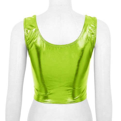 Women Tank Crop Top Shiny Metallic Scoop Neck Vest Fashion Bustier Blouse Shirt - Picture 25 of 114