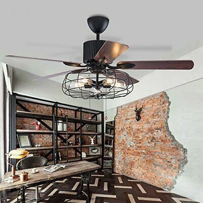 52 Industrial Ceiling Fan With 5 Lights Remote Chandeliers Vintage Lighting Lamp 52 Industrial Ceiling Fan With 5 Lights, Flush Mount Industrial Ceiling Fan