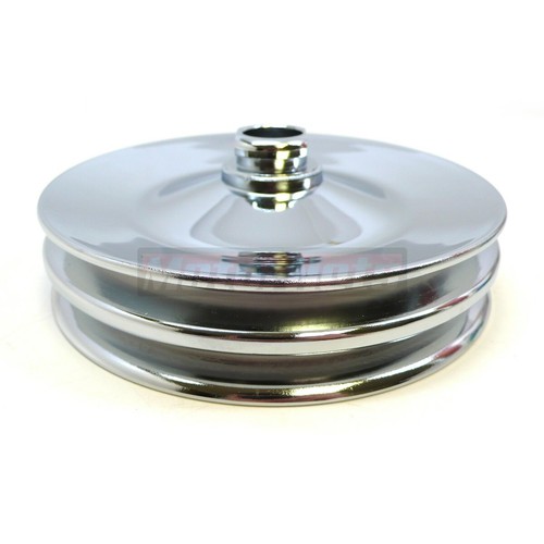 Chrome Saginaw PRESS ON power steering pulley GM Chevy Double 2 groove 3/4" SBC - Picture 2 of 4