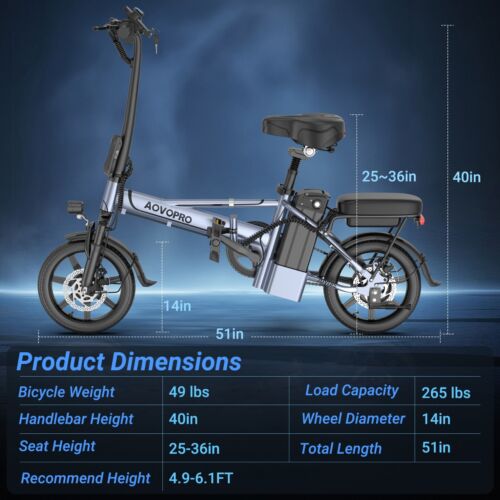 AOVOPRO EB60PRO Folding Electric Bike 500W 48V 15.6Ah 22mph Electric Bicycle - Picture 2 of 19