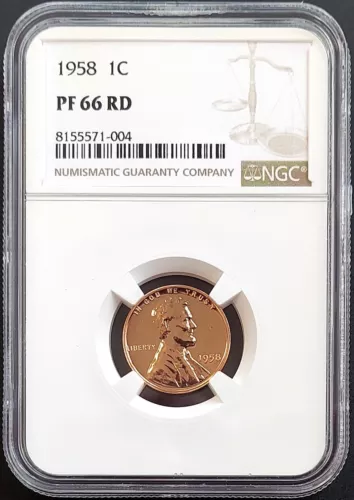 1958 Proof Lincoln Cent certified PF 66 RD by NGC!
