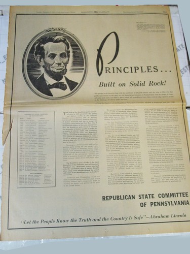 ganzseitiges Zeitungsanzeigenplakat 1941 Pennsylvania Republikanische Partei Anzeige LINCOLN WAHRHEIT - Bild 2 von 5