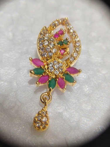 Bollywood Ethnic Gold Finish CZ Pendant Set with Ruby & Emerald Stone Detailing - Picture 7 of 7
