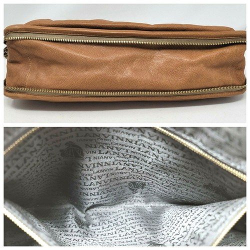 Lanvin Amalia Camel Brown Leather Chain Medium Shoulder Hand Bag Authentic - Picture 10 of 12
