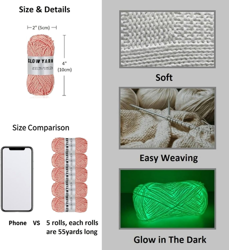 5 Rollen Glow in the Dark Garn, 55 Yards Strickgarn zum Häkeln, leuchtend S - Bild 2 von 12