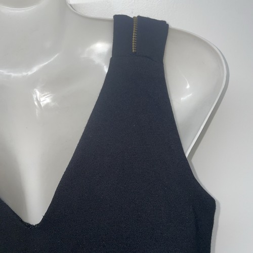 656# Zara Damen schwarz V-Ausschnitt Reißverschluss Detail ärmellos Bodycon Minikleid Medium - Bild 18 von 24